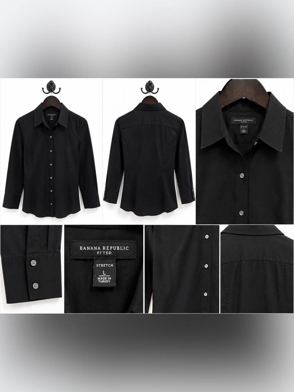 Banana Republic Fitted Stretch Black Button Down Shirt Large